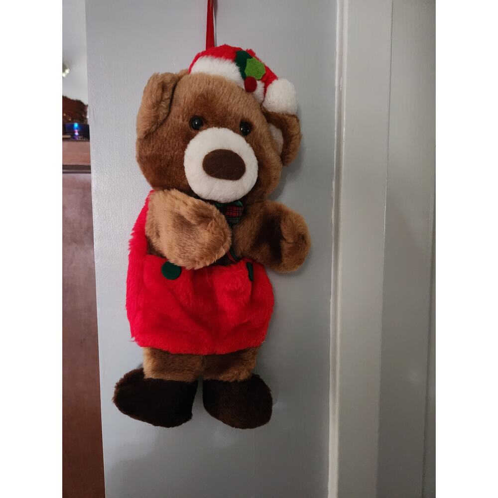 Vtg Santas Best 3D plush Bear Christmas Stocking 12"L